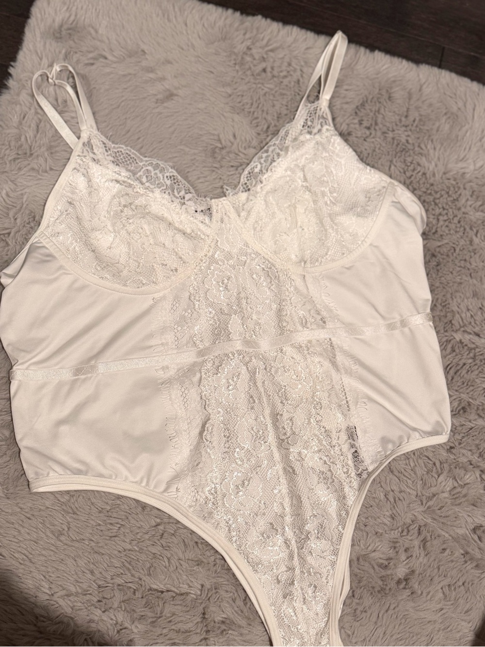 Amazon White Lace-Trim Bodysuit Chemise
